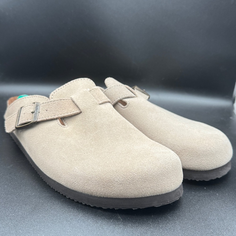 White Mountain Suede Buckle Clogs Stone Beige Footbeds Mules Womens 8 - Picture 6 of 8